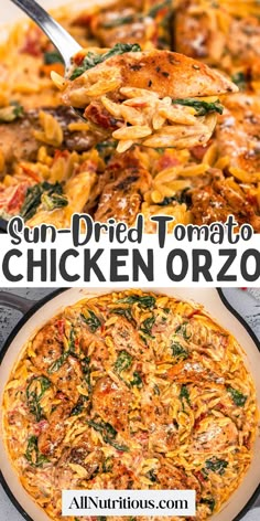 Chicken Orzo Skillet With Sun-dried Tomatoes, Easy Group Recipes, Chicken Orzo With Sundried Tomato, Creamy Sun Dried Tomato Chicken Orzo, Chicken Spinach Tomato Orzo, Chicken Orzo One Skillet, Tucson Chicken Orzo, Easy Recipes Dinner Dairy Free, Shredded Chicken Orzo Recipes