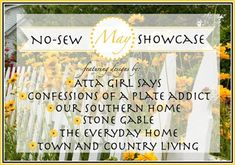 a white picket fence surrounded by flowers and daisies with the words, no - sew show showcase