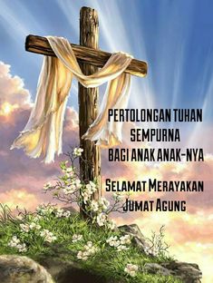 a cross with an image of jesus on it and the words, perfolongan tuhan sempurana