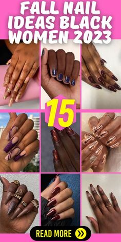 Acrylic Nails For Working Women, Acrylic Nail Designs For Work, Trendy Nails For Black Women, Natural Nail Color Designs, Nail Art Designs For Black Skin, Burgundy And Pink Ombre Nails, Nails 2023 Trends For Black Women, Holiday Nails For Dark Skin, Nail Inspo For Black Women