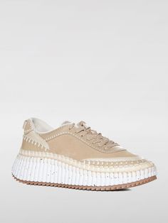 Sneakers CHLOÉ Woman color Beige Chloe Price, Beige Sneakers, Espadrille Sneakers, White Sneakers Women, Leather Espadrilles, Latest Sneakers, Sneakers Blue, Italian Fashion Designers, Crazy Shoes