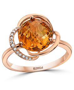 A diamond accented swirl embraces a bold round-cut citrine stone in a high-style statement ring from Effy. Gold Sign, Citrine Stone, Citrine Ring, Yellow Stone, Fall Jewelry, Royal Jewelry, Multi Stone, Flower Ring, Custom Rings