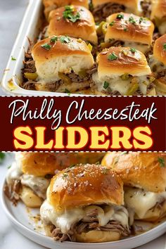 this is an image of philly cheesesteak sliders on a platter