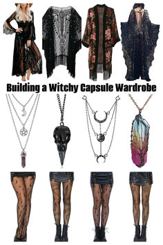 With a combination of flowy chiffons, lustrous velvets, chunky knits, tough leathers, delicate silks, and intricate lace fabrics, it’s a look that is made all the more impactful due to its layers and textures. A little goth, a little bohemian, a little mystical – a witchy wardrobe can be a fun and spooky style to wear year-round, not just in October. If parsing the look down to a capsule-worthy fifteen pieces, these are the witchy essentials. Mystical Goth Aesthetic, Urban Witch Outfit, Dark Bohemian Fashion, Goth Capsule Wardrobe, Boho Goth Outfits, Bohemian Capsule Wardrobe, Witchy Goth Style, Witchy Essentials, Dark Boho Fashion