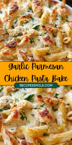 this garlic parmesan chicken pasta bake is so good and easy to make