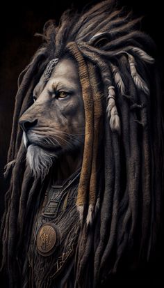 a lion with dreadlocks on its head