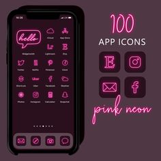 the pink neon icon pack is displayed on an iphone