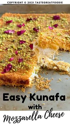 easy kunnafa with mezzarella cheese on a baking sheet, ready to be eaten