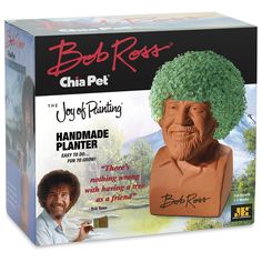 bob ross's cha pet the joy of painting handmade planter in its original box