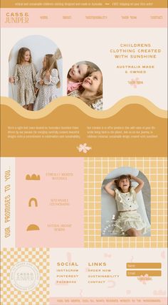 Boho website design for childrens fashion brand by The Wonderbrand. Boho website and brand design. Fun and playful branding. Modern Retro Website Design, Playful Web Design, Pastel Website Design, Circle Website Design, Colourful Website Design, Blog Website Design Layout, Funky Website Design, Kids Website Design, Playful Website Design