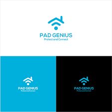 the logo for pad genius is designed to look like it has an image of a house on