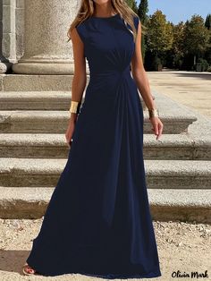 Olivia Mark - Chic Casual Waist-Defining Elegant Round Neck Long Dress for Outings Chic Casual, Elegant Dresses Long, Loose Outfit, Types Of Skirts, Vest Dress, Tank Dress, Elegant Style, Elegant Dresses, Dress Length