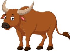 a brown bull with large horns standing in front of a white background