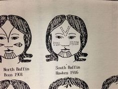 an old book with drawings of women's faces in different hairstyles and facial markings