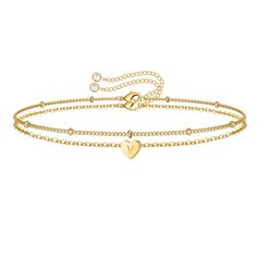 PRICES MAY VARY. Initial Bracelet Size: 2Pcs Dainty Bracelet is 6”+2”extender, adjustable Heart Initial Bracelet suitable for most people. Material: 14K Gold High Polish Finish make sure it doesn't fade, Color will last a long time without tarnish. Lead and nickel free, Hypoallergenic. Which makes it stands out among all other plain Bracelets. The Meaning: Our dainty gold Initial Bracelet to represent you or your loved ones. Initial Bracelet is good Gift let her know she's always connected to yo Bracelet With Initials, Initial Bracelets, Initial Bracelet Gold, Heart Bracelets, Letter Bracelet, Gold Bracelet For Women, Initial Bracelet, Gold Initial, Dainty Bracelets