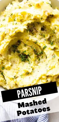 mashed potatoes with parsnip in a white bowl