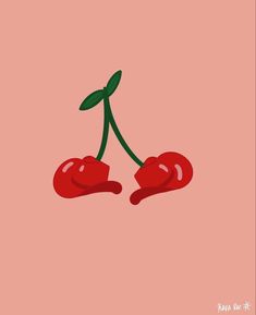 two cherries on a pink background with the words,'love is in the air '