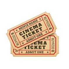 two movie tickets with the words cinema ticket and admit one on them - csp109