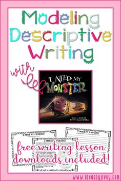 the book cover for modeling descriptive writing with an image of a monster and text that reads,