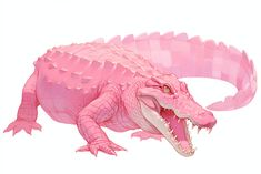 an illustration of a pink alligator with its mouth open and it's tongue out