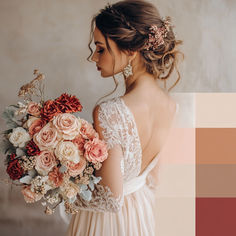 a woman holding a bouquet of flowers in her hands