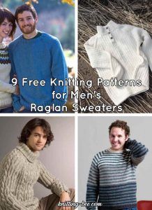 four knitting patterns for men's raglan sweaters with text that reads, 9 free knitting patterns for men's raglan sweaters