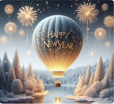 a hot air balloon with the words happy new year written on it