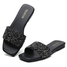 PRICES MAY VARY. 【Chic Look】The Crystal Rhinestone Slides showcase a glamorous aesthetic with their sparkling diamond-like accents. 【Comfortable Fit】 With their contoured footbed, these sandals compliment the natural arch and curves of your feet for enhanced comfort. 【Durable Material】 Constructed with high-quality materials, long-lasting use and can withstand daily wear and tear. 【Versatile Design】 The sleek and stylish design makes these slides an ideal choice for every occasion, from beach ou Sparkly Chanclas, Bling Slippers, Glamorous Aesthetic, Rhinestone Slides, Sparkle Sandals, Sparkly Sandals, Glitter Sandals, Fashion Slippers, Summer Slippers