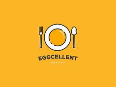 an egg and fork logo on a yellow background