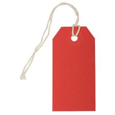 an empty red tag hanging from a string