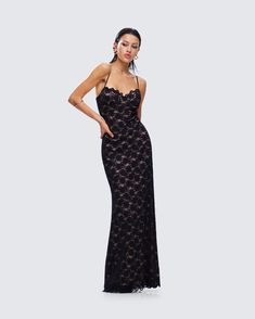 The art of seduction 😌 Everyone will be drawn to your mystery in this black lace maxi dress made from stretch lace fabric and complete with bust pads, adjustable straps, and a scalloped edge along the neckline and hem 🖤 The Art Of Seduction, Black Lace Maxi Dress, Stretch Lace Fabric, Art Of Seduction, White Jersey, Ruffle Shorts, Lace Maxi, Mini Wrap Dress, Lace Maxi Dress