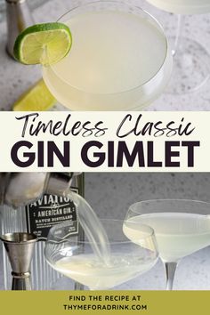 two glasses filled with gin and garnished with lime