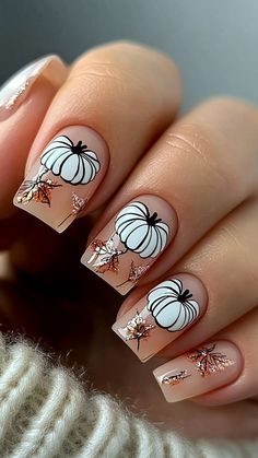 Brighten up your autumn nails with elegant White Pumpkins! This design adds a touch of sophistication and seasonal charm to your look. Click to explore and follow us for more nail inspiration! #WhitePumpkins #FallNailArt #AutumnStyle #NailDesigns #SeasonalNails Pumpkin Acrylic Nails, Style For Autumn, Checkered Nails, Black Halloween Nails, Elegant Manicure, Halloween Acrylic Nails, Pumpkin Nails