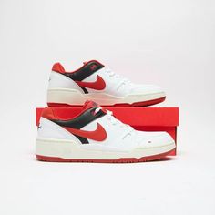 Brand New In Box 100% Authentic Nike Men's Full Force Low Casual Sneakers Shoes Color: White/Red Style Code: Fb1362_102 Red Nike Air Force 1 Sports Shoes, Nike Air Force 1 Low-top Red Sole For Streetwear, Red Nike Air Force 1 Low-top With Branded Insole, Red Low-top Nike Air Max With Cushioning, Nike Red Functional Sneakers, White Nikes, Red Fashion, Casual Sneakers, Nike Men