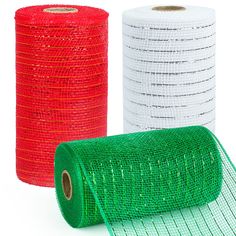 two rolls of red and white mesh next to each other