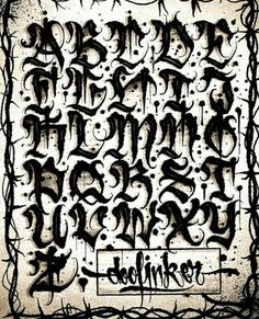 an old fashioned type of calligraphy in black ink on white paper with writing underneath it