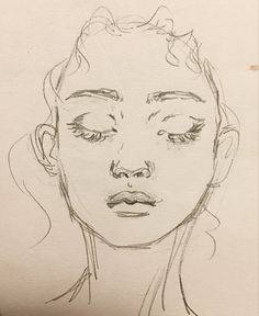 a drawing of a woman's face with eyes closed