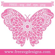 a pink butterfly cutout with the words free svg dxf eps png