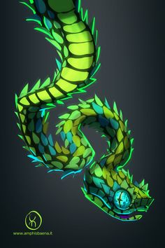 a green and blue snake on a black background