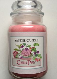 yankee candle jar with garden party label