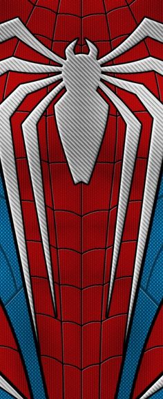 the amazing spider - man poster is shown in red, white and blue colors on a black background