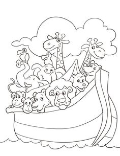 a boat filled with lots of animals floating on top of the water coloring pages for kids