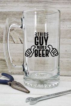 this guy needs a beer glass mug with wrench and pliers next to it