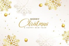 merry christmas and happy new year background with golden snowflakes