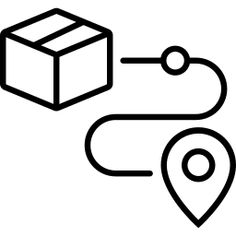 a black and white line drawing of a location marker with a cube on it's side