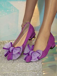 Purple Fashionable Collar   Plain Ballet Embellished   Women Shoes Womens Low Heels, Low Heel Flats, Fashionable Shoes, Butterfly Knot, Women Flats, Knot Design, Bow Knot, Suede Flats, Kids Beachwear