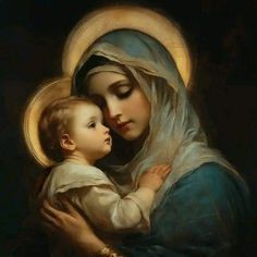 the virgin mary holding a child in her arms