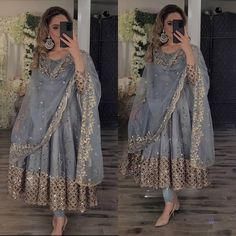 #eBay #eBayStore #eBaySeller #Indian #FlaredKurtaDupatta #WinterSummerAndSpring #Georgette #Handmade #SalwarKameez #India #RoundNeck #Gray #Full #Women #YesFullyStitched Pakistani Dresses Eid, Flair Gown, Latest Anarkali Suits, Flared Anarkali, Wedding Salwar Kameez, Designer Anarkali Dresses, Georgette Gown, Gown With Dupatta, Designer Salwar Kameez