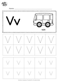 the letter v worksheet for children to learn how to write and draw letters