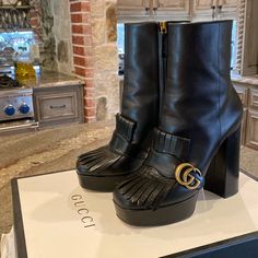 5” Heel 1.5” Platform Light Scuffs Shown In Last Pic Sz 39 Gucci Booties, Shoes Gucci, Chic Leather, Shoe Fits, Gucci Shoes, Workout Wear, Bootie Boots, Ankle Boots, Gucci